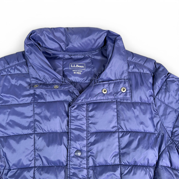LL Bean Jacket Adult MEDIUM Blue Puffer Quilted Insulated Button Snap Coat - Picture 2 of 9